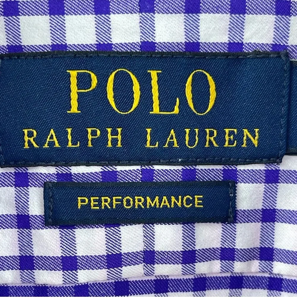 Polo Ralph Lauren Performance Purple Gingham Plaid Stretch Flex Preppy L/S Shirt